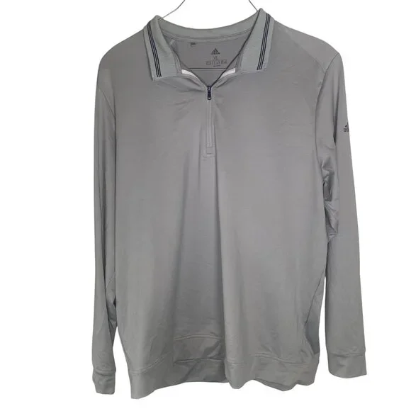 Adidas Mens XL Gray Long-Sleeve Polo Shirt With Zip Collar - Picture 1 of 7